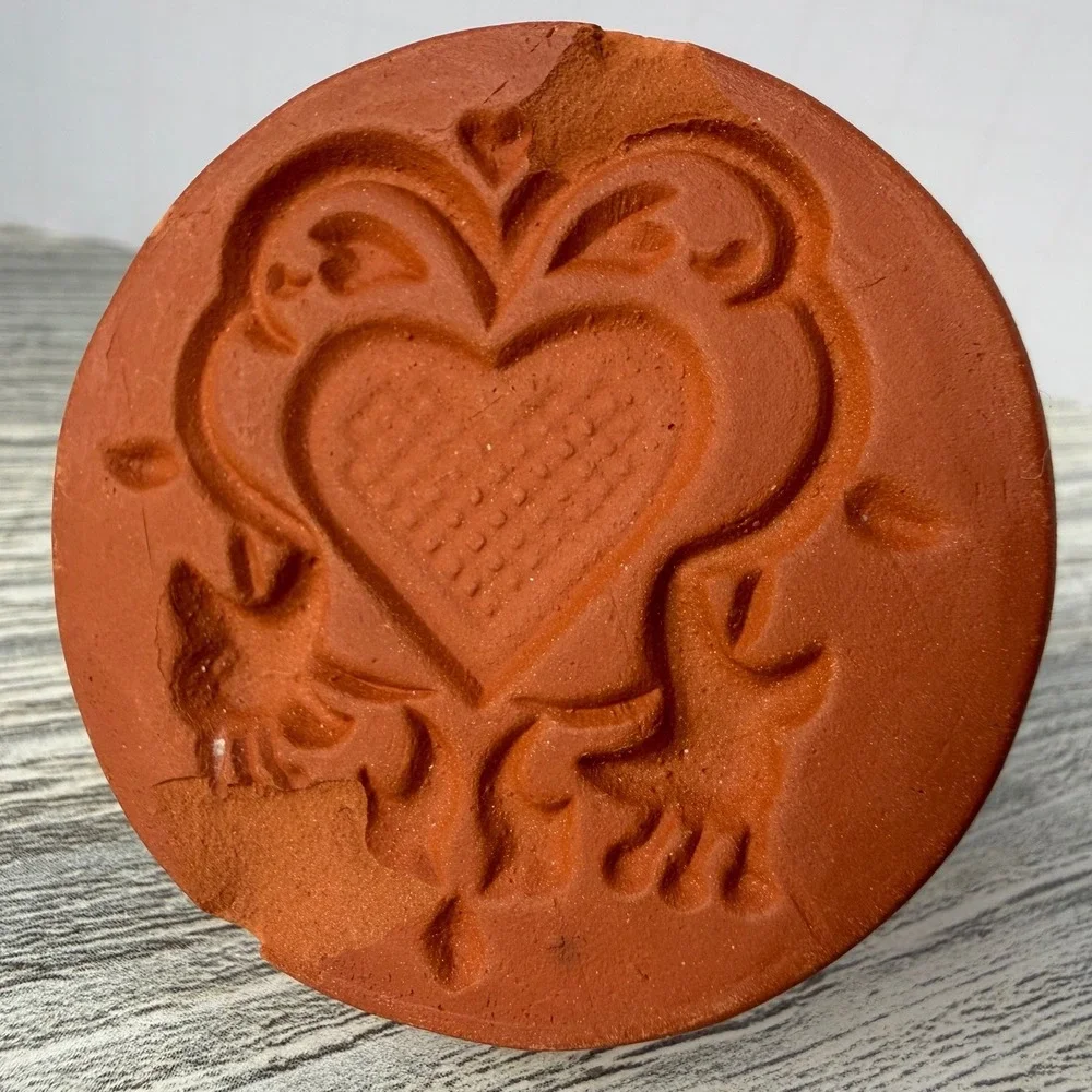 Foxcroft Vintage Terra Cotta Cookie Stamp Heart Design Scottish Shortbread Mold